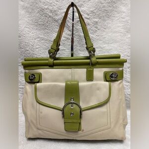 Coach Hampton Cream and Green Tote Bag